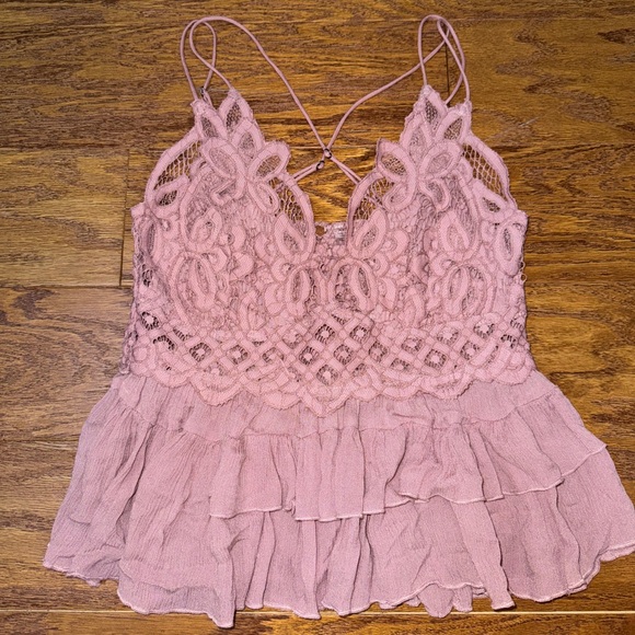 Free people adella mauve lace ruffle boho summer cami crop top - Picture 6 of 6